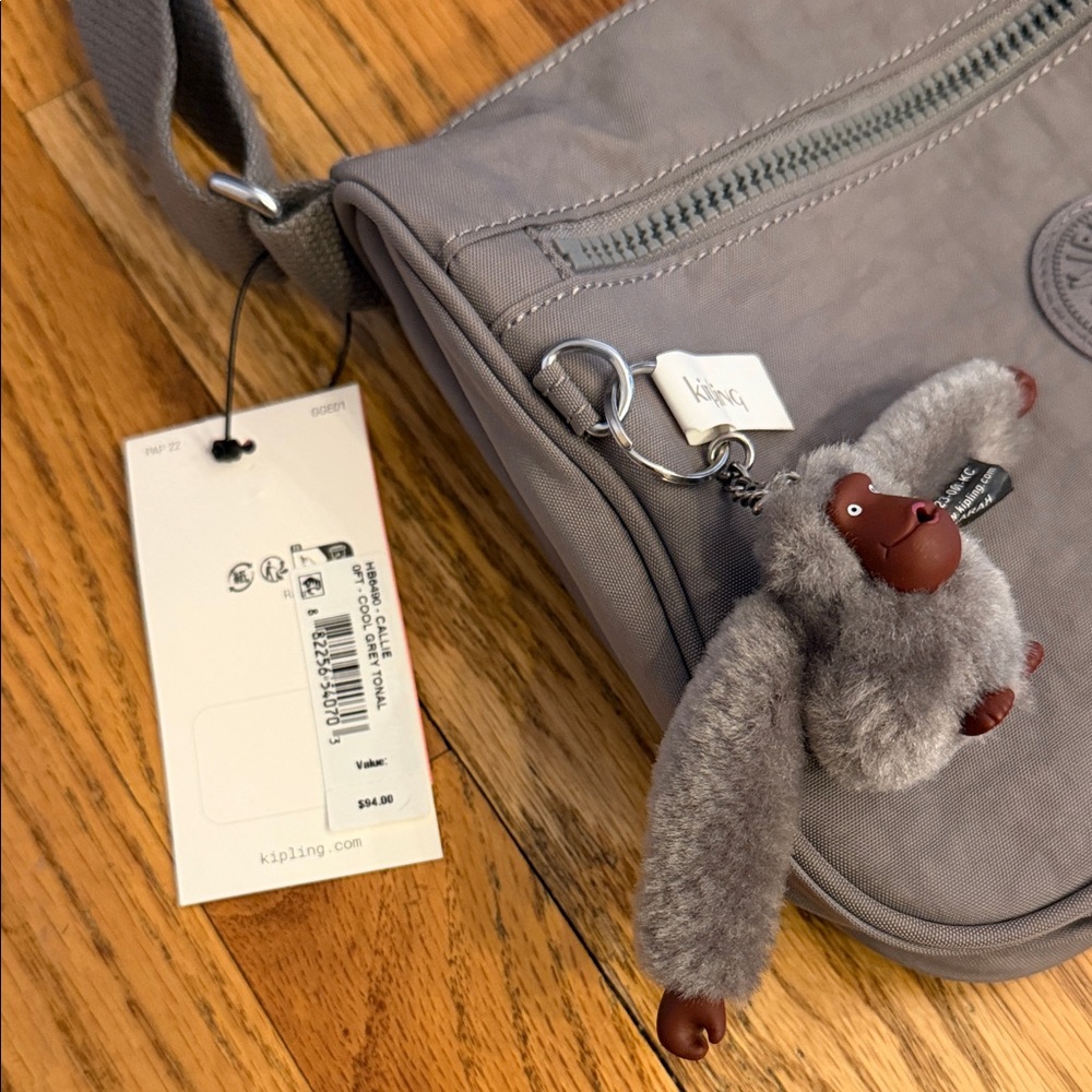 Kipling Gray Crossbody Messenger Bag with Monkey Charm - Picture 2 of 5